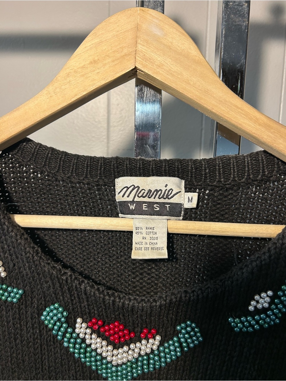 Marnie West Vintage Snowflake Christmas Sweater Heavy Beads Sequin Black - Picture 5 of 5